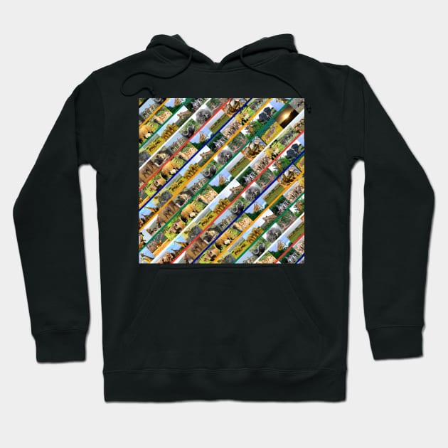 African Wildlife Stripe Collage Multi Color Hoodie by PathblazerStudios